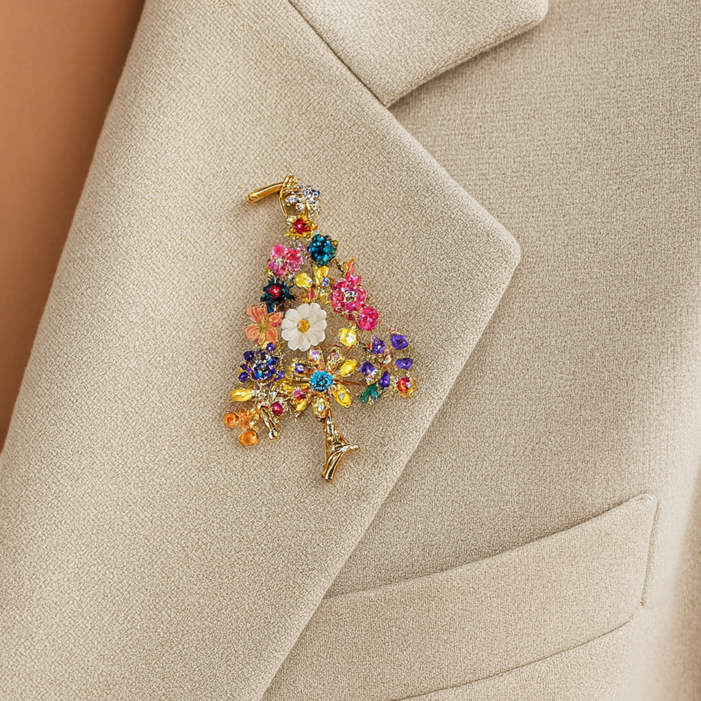 Barevná brož VÁNOČNÍ STROMEČEK květinový 3